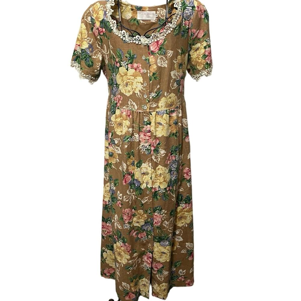 Vintage 1980s Made for Memories by Misty Lane Midi Dress Size 12 Floral Print